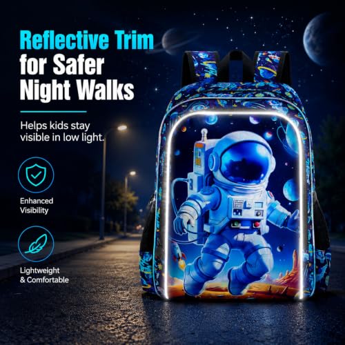 Image of AGSDON 3PCS Astronaut Backpack for Boys, 16 inch Little Kids Preschool Bookbag, Elementary Backpacks and Lunch Box - Blue