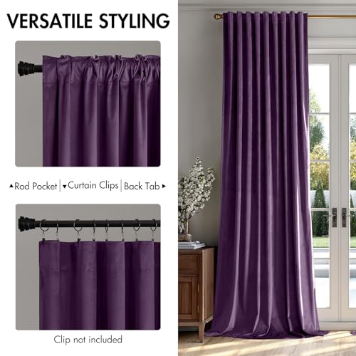 Image of MIULEE Purple Velvet Curtains 52x90 inches Luxury Blackout Curtains | Thermal Insulated, Super Soft Window Drapes for Bedroom Living Room, Rod Pocket & Back Tab