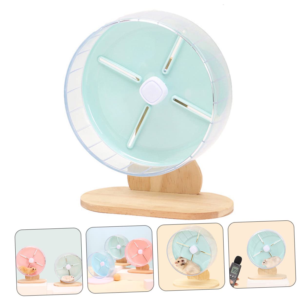 FRCOLOR Rueda para Hámster Silenciosa Soporte, Rueda de Ejercicio para Roedores Pequeña de 20 Cm, Material Abs y Madera, Adecuado para Jaulas de Mascotas y Aumentar Su Actividad