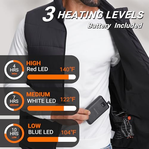 Heated Vest for Men, Heated Jacket for Men, 3 Heating Levels (Battery Pack Included) Black4