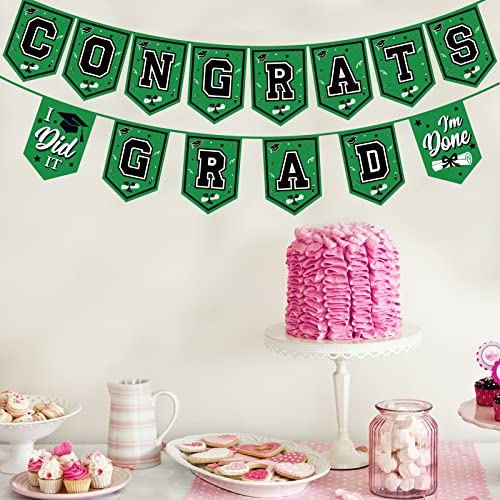 Image of 2026 Green Graduation Banner - No DIY Required Graduation Party Supplies Decorations for College, High School (Green and Black Congrats Grad)