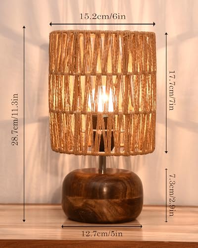 Image of Homesake Natural Weave Rope Table Lamp | Handcrafted Boho Bedside Light with Wooden Base | Warm Ambient for Night Lamp, Bedroom, Living Room, Study, Kids Room, Livra Home Decor, Ovolo (Beige, Cross)
