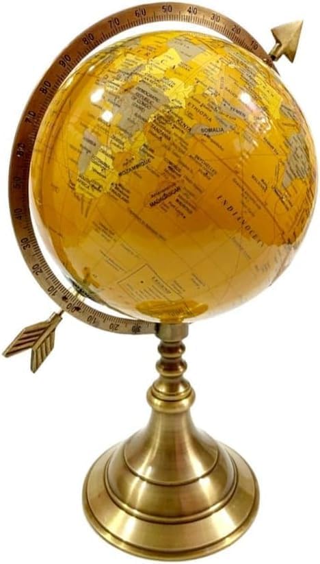 5.5-Inch Mini Antique Rotating World Globe – Vintage-Style Modern English Map on Brass Stand | Compact Desk Décor