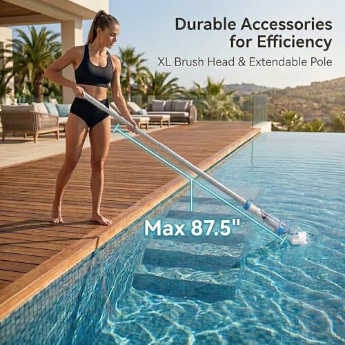 Image of Consciot Pool Vacuum for Above Ground Pool & Inground Pool, Rechargeable Handheld Cleaner with Telescopic Pole,18.5 GPM Suction, 13.4 inch Head, 60-Min Runtime, for Spa & Hot Tub