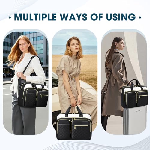 RAINSMORE Maletin Portatil 17.3 pulgadas Grande Bolso para Ordenador Portatil Mujer Bolso Maletin Trabajo Portadocumentos Mujer para Trabajo Oficina Universidad Profesora Blanco y Negro - imagen 7