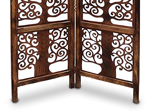 Image of Artesia Wooden Handcrafted 2 Panel Room Divider Without Stand Partition for Living Room | Foldable Privacy Screen with Tree of Life Carved Design | Decorative Partition Wall Panel for Home, Bedroom