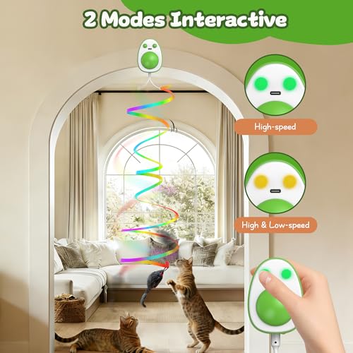 Image of Interactive Cat Toys for Indoor Cats,Electric Flying Bird & Mouse Wand Teaser, Automatic Hanging Door Frame Chase /Hunt /Exercise Stimulate Feather Cat Toy for Bored Indoor Adult & Kitten (Green)