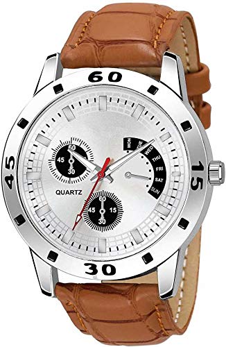 veer Brown Leather White Watch Analogue Dial Mens Watch Analog Watch - for Men (B07ZB3L5XV) Amazon Price History, Amazon Price Tracker