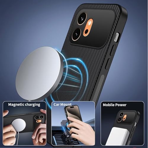Image of Magnetic for Honor 600 Case, Carbon Fiber Texture Slim Lightweight Hard Back Soft Bumper Shockproof Phone Cover (Honor 600)