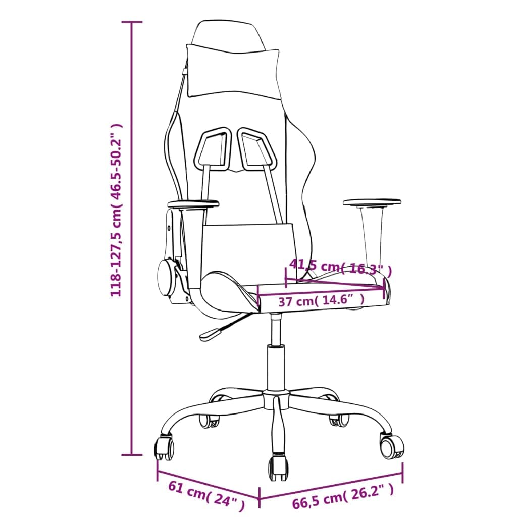 Krzesło gamingowe z funkcją masażu, biało-czarne, ze sztucznej skóry, z regulacją wysokości, obrotowe o 360 stopni, kółka, ergonomiczne, podparcie lędźwiowe, do komputera, konsoli, domu