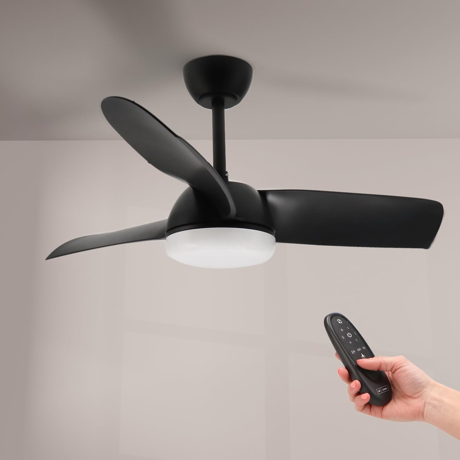 Ventilateur de plafond silencieux moteur DC avec minuterie et plafonnier LED 24W