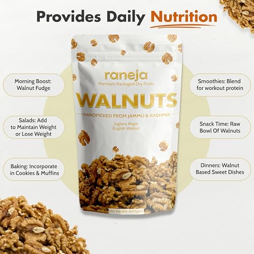 Image of Raneja 100% Natural Pre-mium Quality Large Size Kashmiri Walnut Kernels | 800 gm | Walnuts /Akhrot Without Shell, Dry Fruits, Rich in Proteins & Antiox