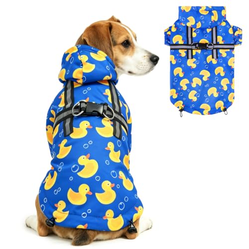 PUPTECK Imperméable chien petit/moyen, capuche, harnais, réfléchissant, L