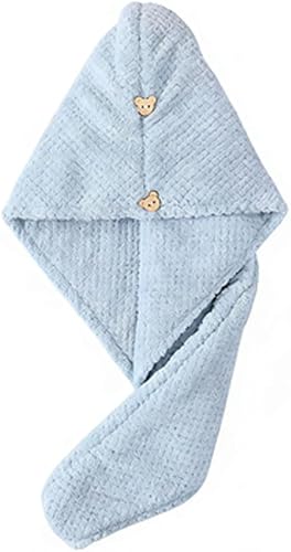 Coral Fleece Hair Towel Wrap for Women, 25x6 Inch, Water Absorbent, Fast Drying Turban Cap, Single Piece (Blue)