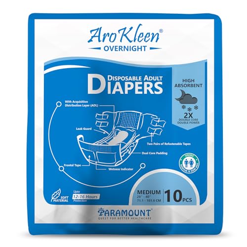 Image of 2X Overnight Adult Diapers Tape Style|Medium Size (M)|Waist Size 71-101 Cm (28 inch- 44 inch)|16 Hr Absorption Protection|Unisex|Leak Proof|Wetness Indicator- 10 Counts