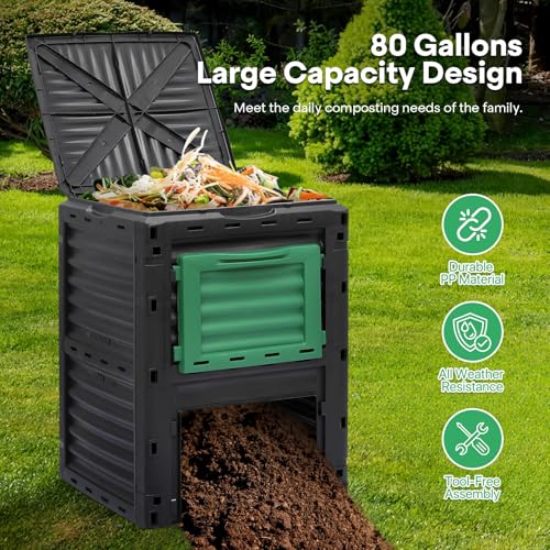 Athena Collection Compost Bin, 80 Gallon (300L) Large Outdoor Composter with Snap-On Lid & Aeration Vents, Easy to Assemble, Durable Outdoor composting Bins for Garden, Yard and Outdoor Use - Thumbnail 4