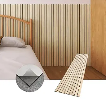 Modern Wood Slat Wall Panels, Peel and Stick Acoustic Panels, 8-Pack, Natural Oak Finish