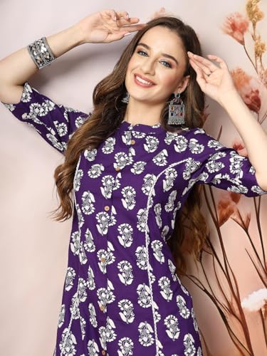Image of Stylum Women's Pink Floral Printed Rayon A-Line Kurta