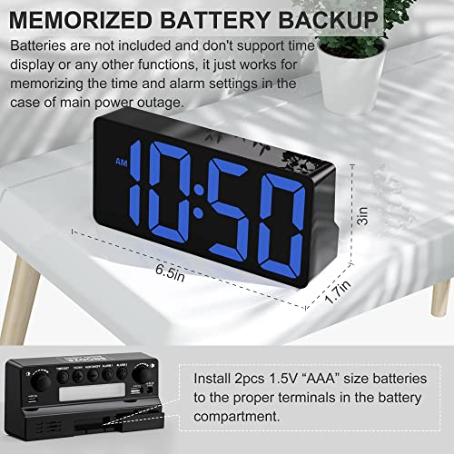 Loud Alarm Clock For Bedrooms - Small Digital Desk Clock With Large Display, Typec&Usb Charger, Dual Alarms, Dimmers, Snooze, Battery Backup, Night Light Compact Clock For Heavy Sleeper, Adults, Kids #TOP5