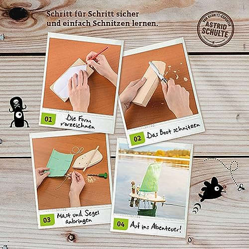 Kosmos 604608 AllesKönnerKiste Schnitzen Komplett-Set, mit Kinder-Schnitzmesser, Lindenholz-Block, Boot selber schnitzen, Schnitz-Set, Bastel-Set für Kinder ab 8 Jahre
