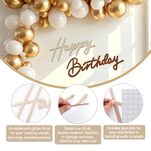 Image of TONIFUL Happy Birthday Sign for Backdrop - Glitter Brown Champagne Gold Felt Banner - Includes Dot Glue - Perfect for Birthday Party Backdrop,Wall Decr,Balloon Arch,Photo Background