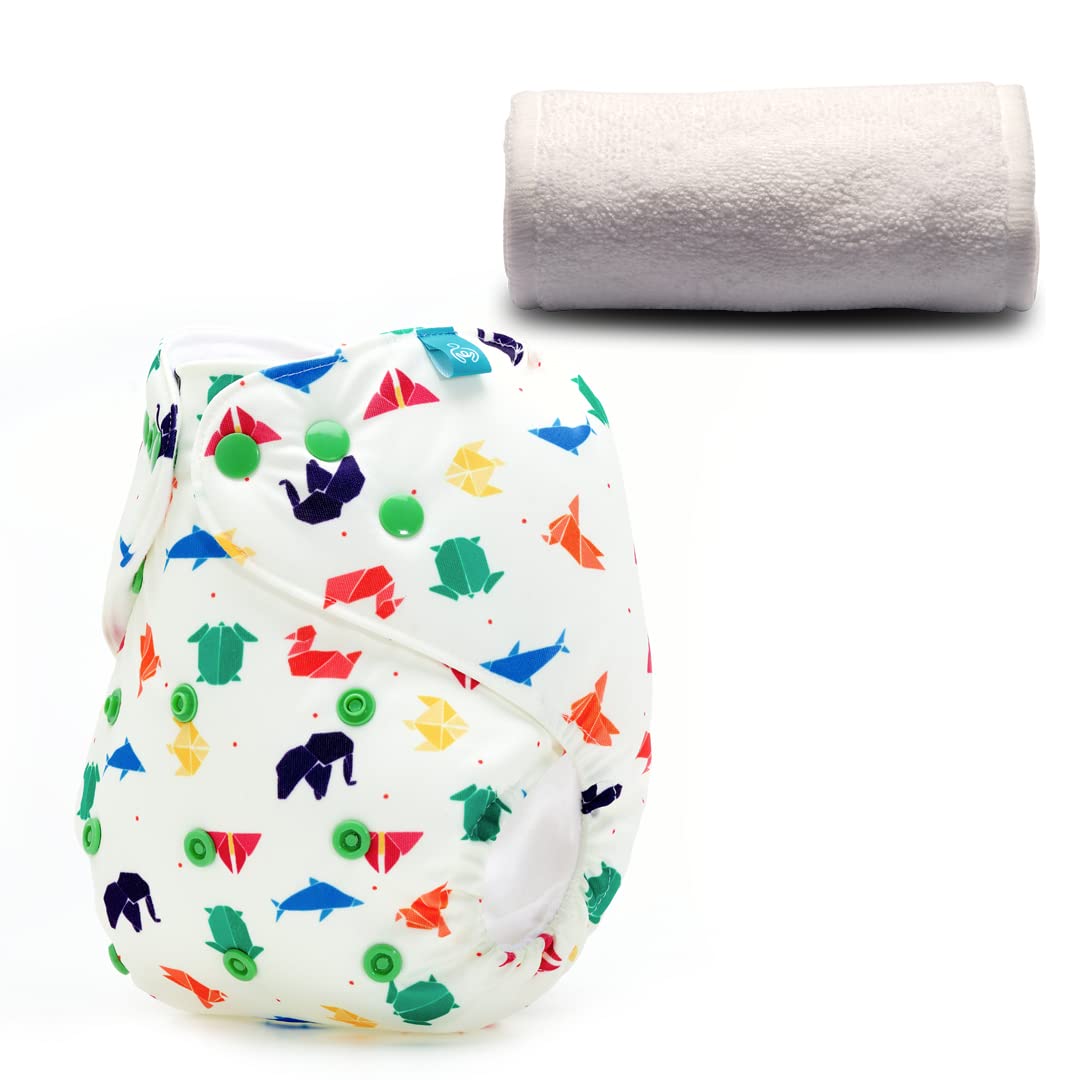 bumberry Adjustable Reusable Cloth Pocket Diaper With 1 Three-Layer Microfiber Inserts For Babies (Origami 3-36 Months)