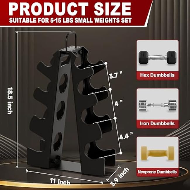 Dumbbell Rack Stand Only,Small Weight Rack,4Tier Compact A-Frame Dumbbell Rack With Handle,Weight Holders For Free Weights,Weight Tree Rack For Women Home Gym(Dumbbells not included)