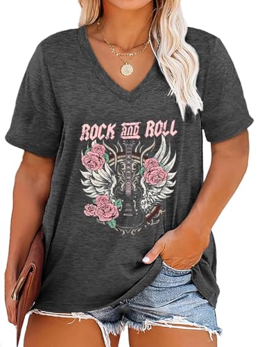 Plus Size Tops Womens V Neck Western Cowgirl T-Shirts Vintage Country Music Graphic Tee Shirt