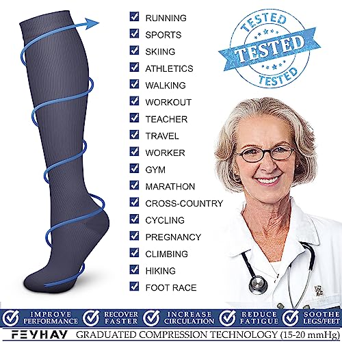 Image of FEYHAY Copper Compression Socks (3 Pairs) 15-20 mmHg Circulation is Best Athletic & Daily for Men & Women, Running, Climbing
