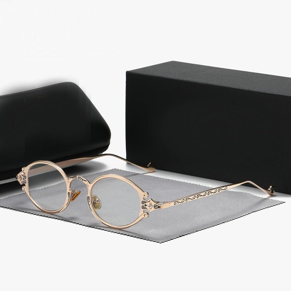 ZBDZSW okulary retro steampunk gotyckie owalne metalowe oprawki rzeźbione proste okulary