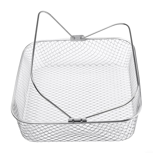 Besttoolifes Panier de rechange carré en acier inoxydable 304 pour friteuse à air comprimé avec poignée 21 x 21 x 7 cm, compatible avec les friteuses à air de 5,8 à 6 litres
