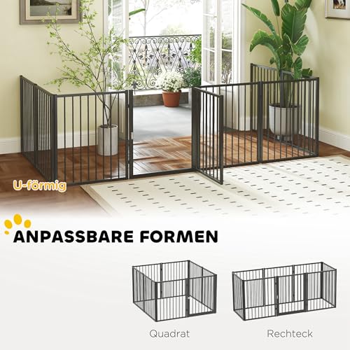 PawHut Welpenlaufstall 8-TLG Welpenauslauf mit 8 Gitterplatten Tür flexibel faltbar Freilaufgehege 76cm hoch Hundelaufstall Welpengitter für kleine und mittelgroße Hunde für drinnen und draußen