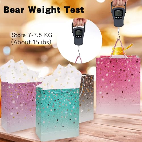 2Pcs Gift Bag 2 Colors Paper Party BagEquipped with 2 Pcs of ExquisiteTissue,Size：23 * 18 * 10cm Party Favor Bag with handles for Birthday Kids Wedding Baby Shower Christams - Image 2