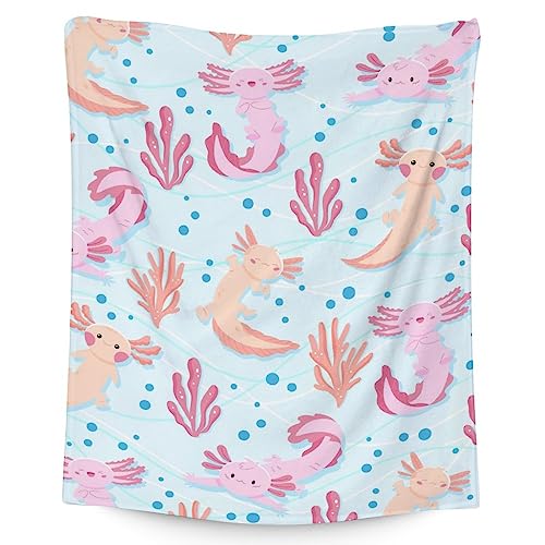 Girl Blanket - 30x40 Inches Cute Axolotl Throw - Light Blue Soft Fuzzy Blankets for Couch & Office