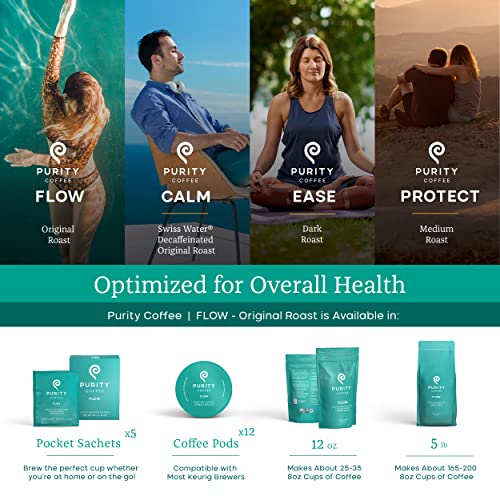 Purity Coffee Flow Medium Roast Organic Coffee - Usda Certified Organic Specialty Grade Arabica Single-Serve Packets - Third Party Tested For Mold, Mycotoxins And Pesticides - 5 Ct Box #TOP3