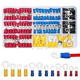 480 Stücke 0,5-6,0mm² Kabelschuhe, Ringkabelschuhe, Teilisoliert Quetschverbinder, Kabelschuhe Ring für Garagen, Autoteile, Mechaniker, Werkstätten