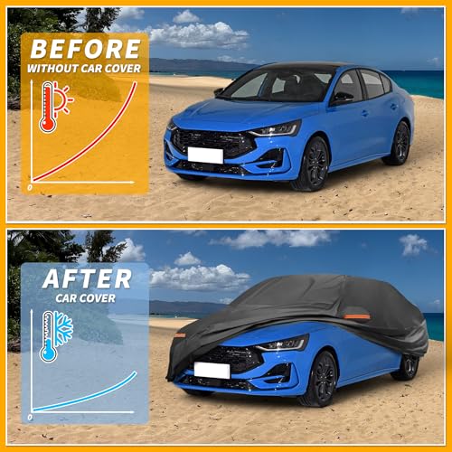 Image of All-Weather Waterproof Car Cover - UV-Resistant Outdoor Full Exterior Protection for Ford Focus Sedan 190T-PU Black with Right Side Zipper