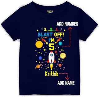 Bouncy Toonz Customised Space Theme T Shirt Birthday Decoration for Boys - Kids Personalised Custom Return Gifts Astronaut Price In India