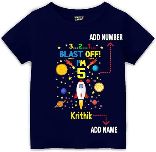 Bouncy Toonz Customised Space Theme T Shirt Birthday Decoration for Boys - Kids Personalised Custom Return Gifts Astronaut...