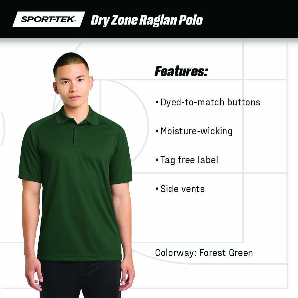 Miniatura 5 de SPORT-TEK Unisex Dry Zone Raglan Polo Casual Short Sleeve Collared Shirt for Men & Women, Top for Work, Tennis & Golf
