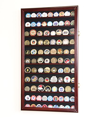 L Military Challenge Coin Display Case Cabinet Rack Holder Stand Box W/Uv Protection, Cherry Finish #TOP1