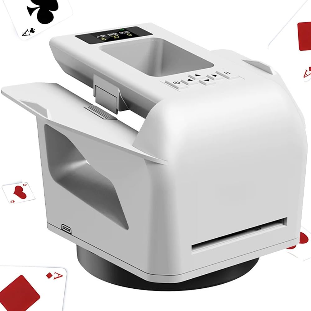 KJZQXYX Automatic Card Shuffler Dealer Machine, 360 Degrees Rotating Card Shuffler Machine, Rechargeable Card Dealing & Shuffing Machine (White)