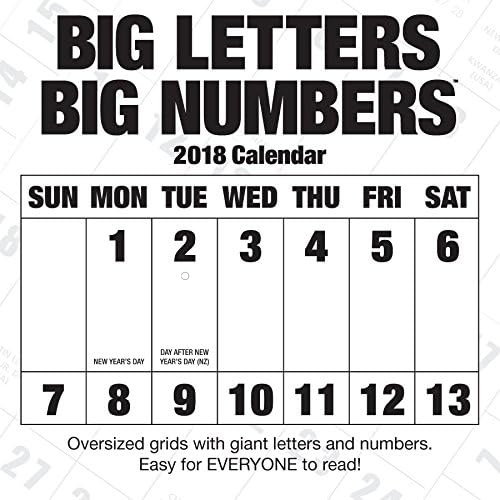 Big Letters Big Numbers 2018 Wall Calendar Calendar – Wall Calendar, August 15, 2017