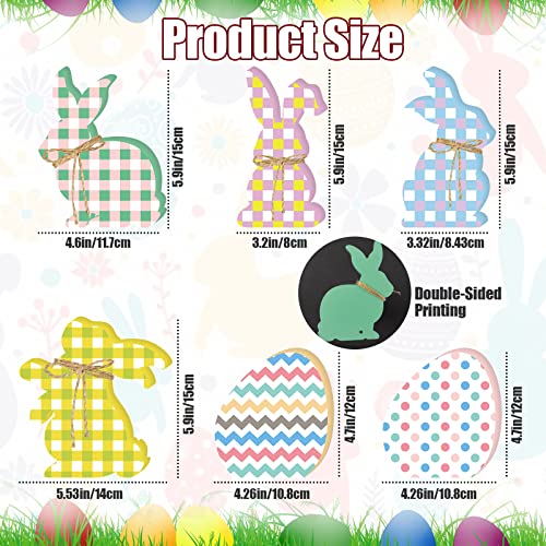 Vabamna Easter Bunny Decorations Table Centerpiece - 6Pcs Easter Bunny Egg Wooden Signs Tabletop Centerpiece For Farmhouse Spring Easter Home Decorations #TOP2
