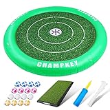 CHAMPKEY 3' x 3' Floating Golf Chipping Green - Premium Floating Golf Chipping Game - Come with Golf Hitting Mat, 16 Practice Balls, Air Pump and Nylon Rope