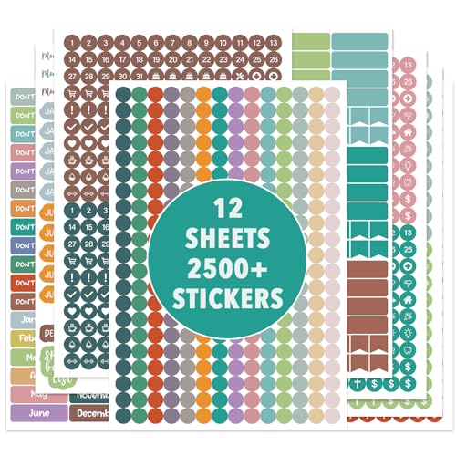 MoShining Daily Planner Stickers, 2500+ Adhesive Monthly Stickers for Calendar, Vintage Happy Scrapbook Supplies and Journaling