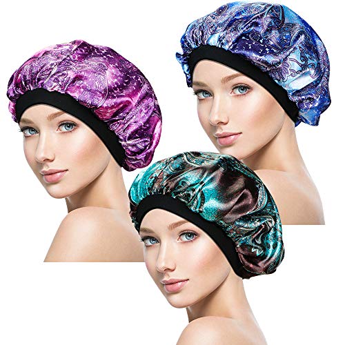 3 Pieces Soft Sleep Cap – Night Satin Bonnet with Wide Premium Elastic Band for Women