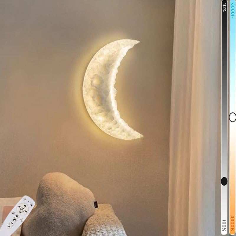 LOGT LED Mond Wandleuchte Innen Dimmbar Wandlampe mit Fernbedienung 3D Mond Lampe Wand Dekoration Nachttischlampe Modern Art Deco Wandbeleuchtung Acryl 3 Helligkeitsstufen Beleuchtung Lampe,38CM