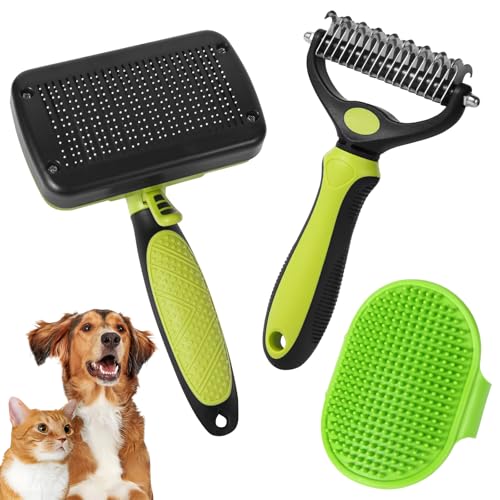 Pack de 3 Cepillos para Mascotas de Pelo Largo y Corto - Acero Inoxidable de Doble Cara para Perros y Gatos - Capa Interior