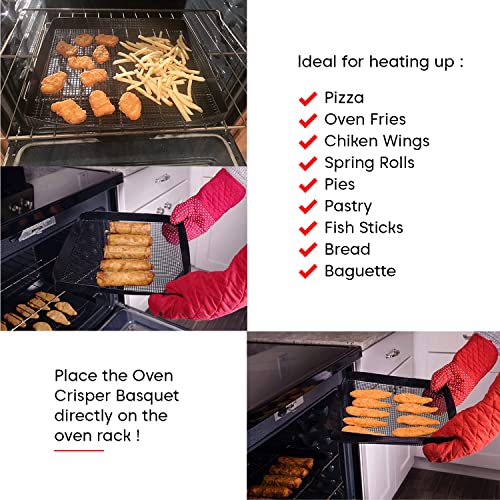 Air Fryer Basket For Oven - Non-Stick Oven Air Fryer Basket - Crisping Sheet For Baking Crisp Pizza, Chips, Fries, & More With Less Oil, Butter Or Cooking Spray - Dishwasher Safe Air Fry Basket Black #TOP2